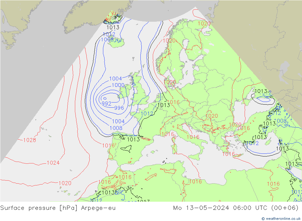 地面气压 Arpege-eu 星期一 13.05.2024 06 UTC