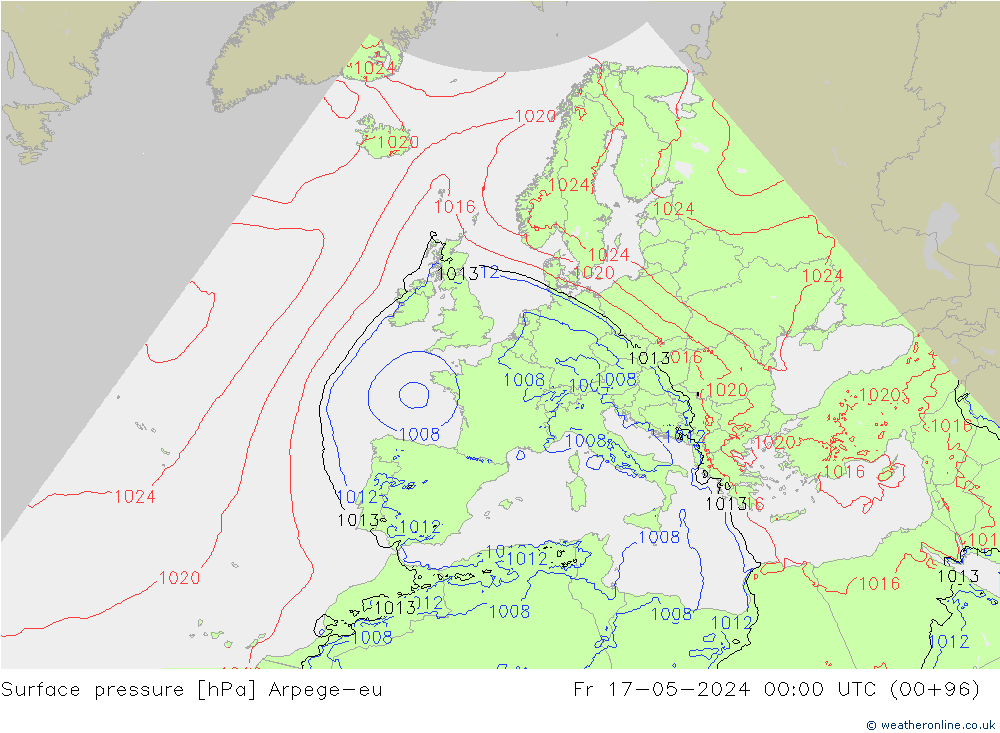 Atmosférický tlak Arpege-eu Pá 17.05.2024 00 UTC