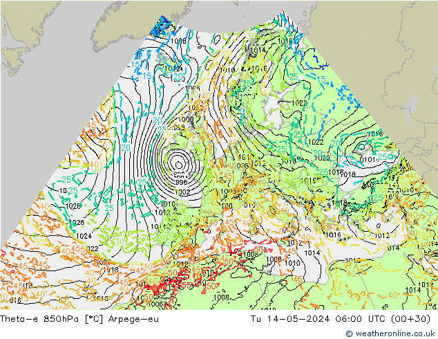 Theta-e 850hPa Arpege-eu Ter 14.05.2024 06 UTC