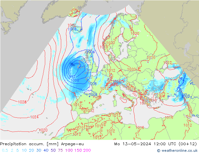 Precipitation accum. Arpege-eu  13.05.2024 12 UTC
