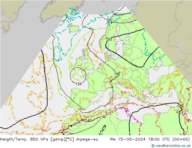 Height/Temp. 850 hPa Arpege-eu mer 15.05.2024 18 UTC