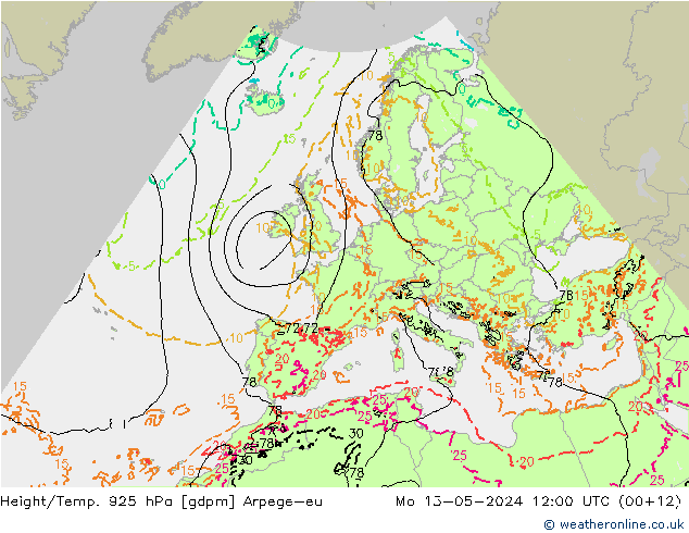 Hoogte/Temp. 925 hPa Arpege-eu ma 13.05.2024 12 UTC