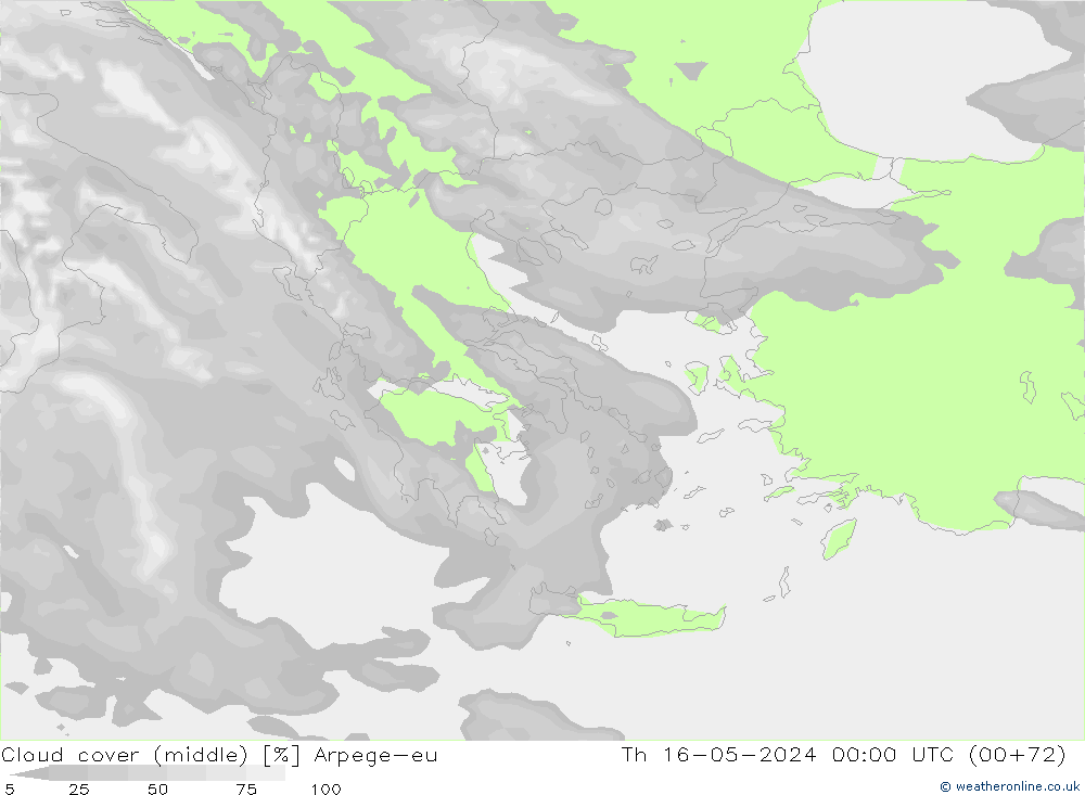 Cloud cover (middle) Arpege-eu Th 16.05.2024 00 UTC