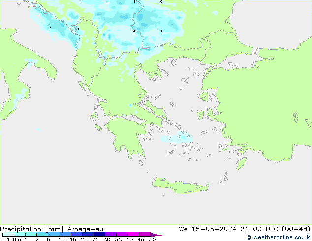 Precipitazione Arpege-eu mer 15.05.2024 00 UTC