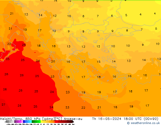 Height/Temp. 850 hPa Arpege-eu Th 16.05.2024 18 UTC