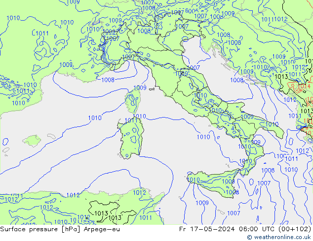 Pressione al suolo Arpege-eu ven 17.05.2024 06 UTC
