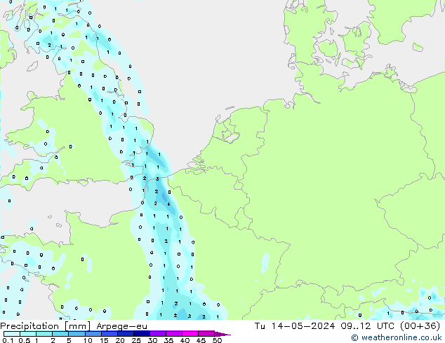 Precipitazione Arpege-eu mar 14.05.2024 12 UTC