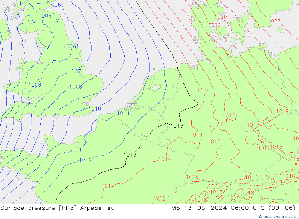 Atmosférický tlak Arpege-eu Po 13.05.2024 06 UTC