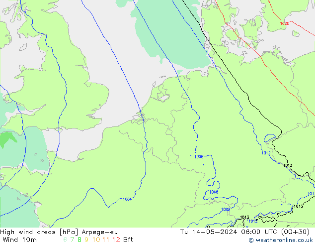 High wind areas Arpege-eu  14.05.2024 06 UTC