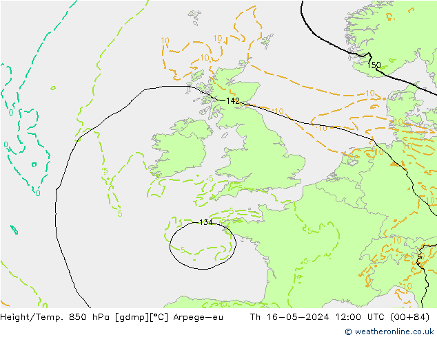 Height/Temp. 850 hPa Arpege-eu gio 16.05.2024 12 UTC