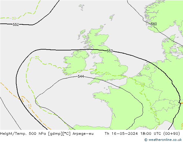 Height/Temp. 500 hPa Arpege-eu gio 16.05.2024 18 UTC