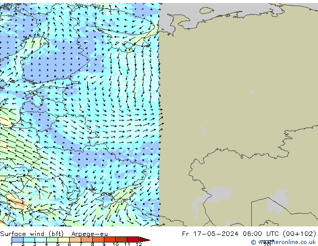 Rüzgar 10 m (bft) Arpege-eu Cu 17.05.2024 06 UTC
