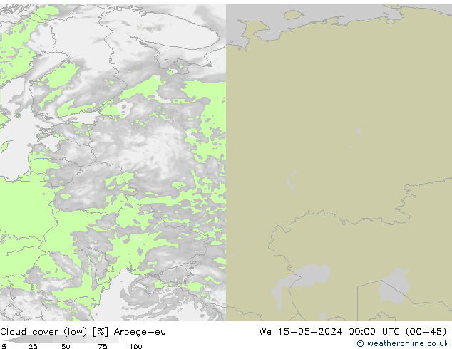 nuvens (baixo) Arpege-eu Qua 15.05.2024 00 UTC