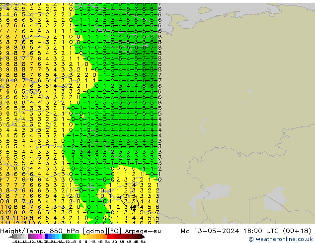 Yükseklik/Sıc. 850 hPa Arpege-eu Pzt 13.05.2024 18 UTC