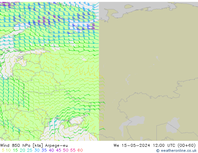 Wind 850 hPa Arpege-eu Mi 15.05.2024 12 UTC