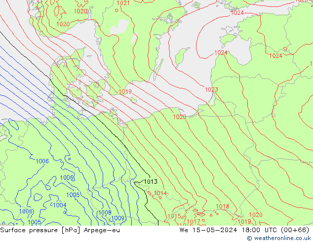 Surface pressure Arpege-eu We 15.05.2024 18 UTC