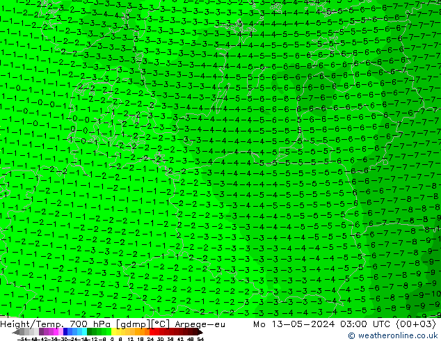 Hoogte/Temp. 700 hPa Arpege-eu ma 13.05.2024 03 UTC