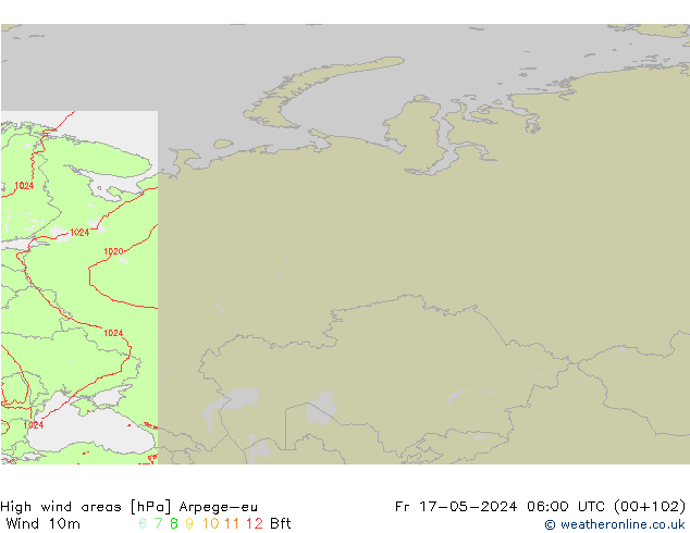 High wind areas Arpege-eu Fr 17.05.2024 06 UTC