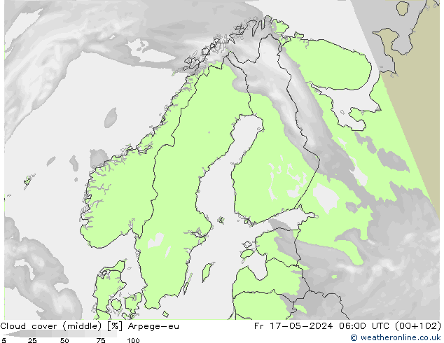 Cloud cover (middle) Arpege-eu Fr 17.05.2024 06 UTC