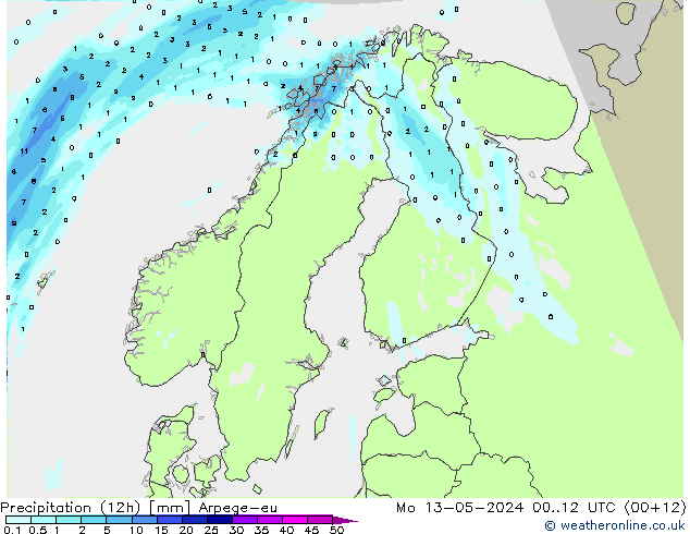 Precipitation (12h) Arpege-eu Mo 13.05.2024 12 UTC
