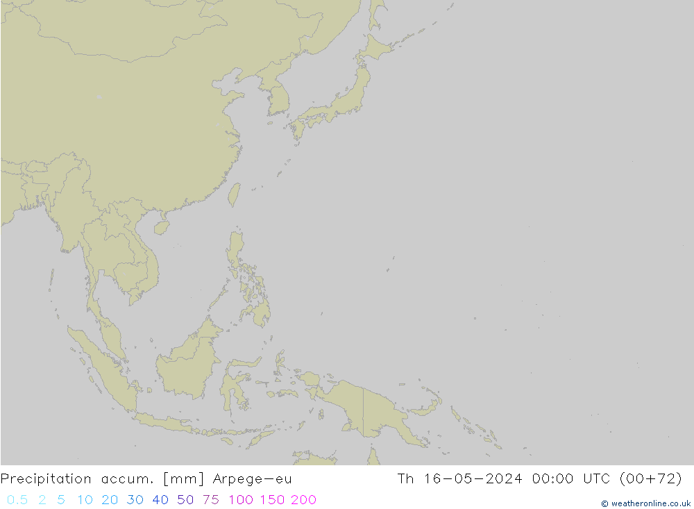 Precipitation accum. Arpege-eu Čt 16.05.2024 00 UTC