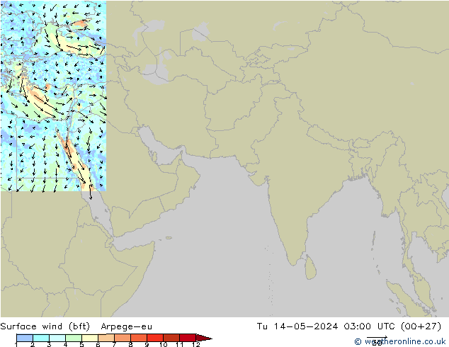 Surface wind (bft) Arpege-eu Út 14.05.2024 03 UTC