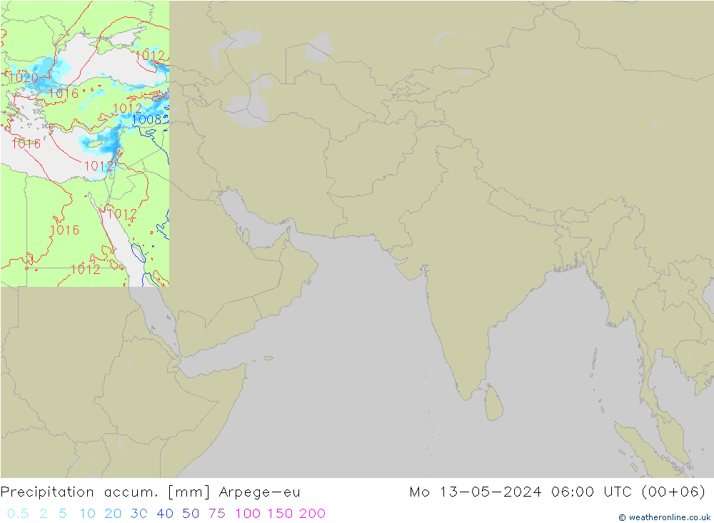 Precipitation accum. Arpege-eu Mo 13.05.2024 06 UTC