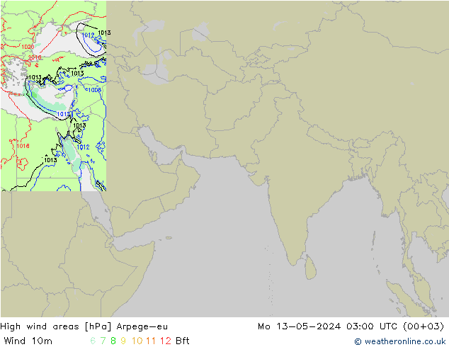 High wind areas Arpege-eu lun 13.05.2024 03 UTC