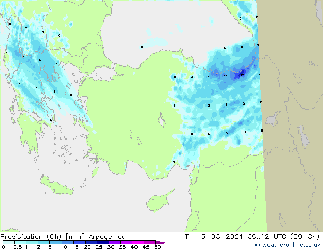 Yağış (6h) Arpege-eu Per 16.05.2024 12 UTC