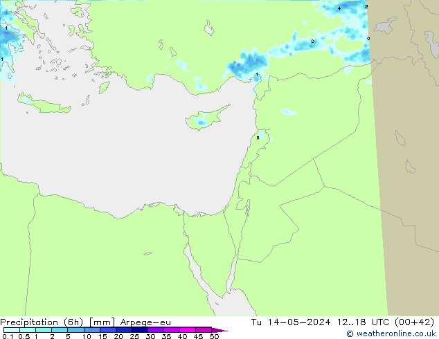 Yağış (6h) Arpege-eu Sa 14.05.2024 18 UTC