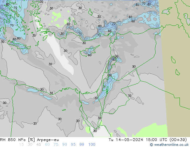 RH 850 hPa Arpege-eu mar 14.05.2024 15 UTC