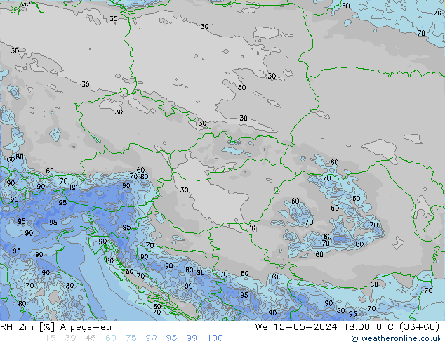 Humidité rel. 2m Arpege-eu mer 15.05.2024 18 UTC