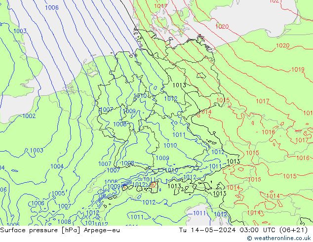 地面气压 Arpege-eu 星期二 14.05.2024 03 UTC