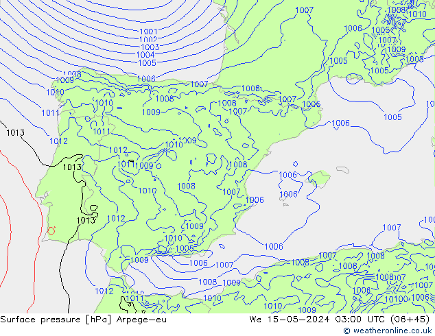 Atmosférický tlak Arpege-eu St 15.05.2024 03 UTC