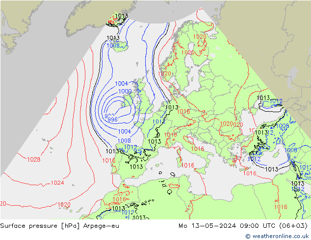 Atmosférický tlak Arpege-eu Po 13.05.2024 09 UTC