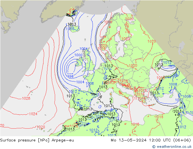 地面气压 Arpege-eu 星期一 13.05.2024 12 UTC