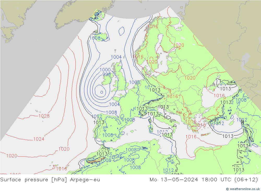 Atmosférický tlak Arpege-eu Po 13.05.2024 18 UTC