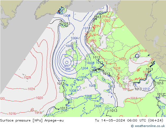 Presión superficial Arpege-eu mar 14.05.2024 06 UTC
