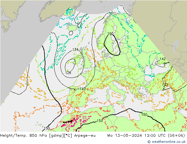 Hoogte/Temp. 850 hPa Arpege-eu ma 13.05.2024 12 UTC