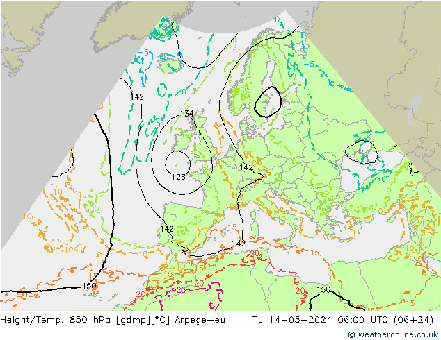 Height/Temp. 850 hPa Arpege-eu mar 14.05.2024 06 UTC