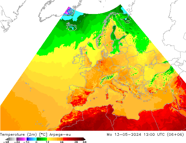 Temperatura (2m) Arpege-eu lun 13.05.2024 12 UTC