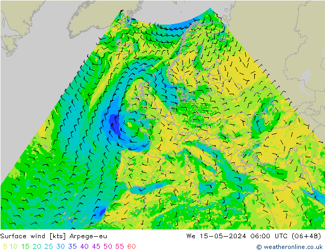 Surface wind Arpege-eu We 15.05.2024 06 UTC