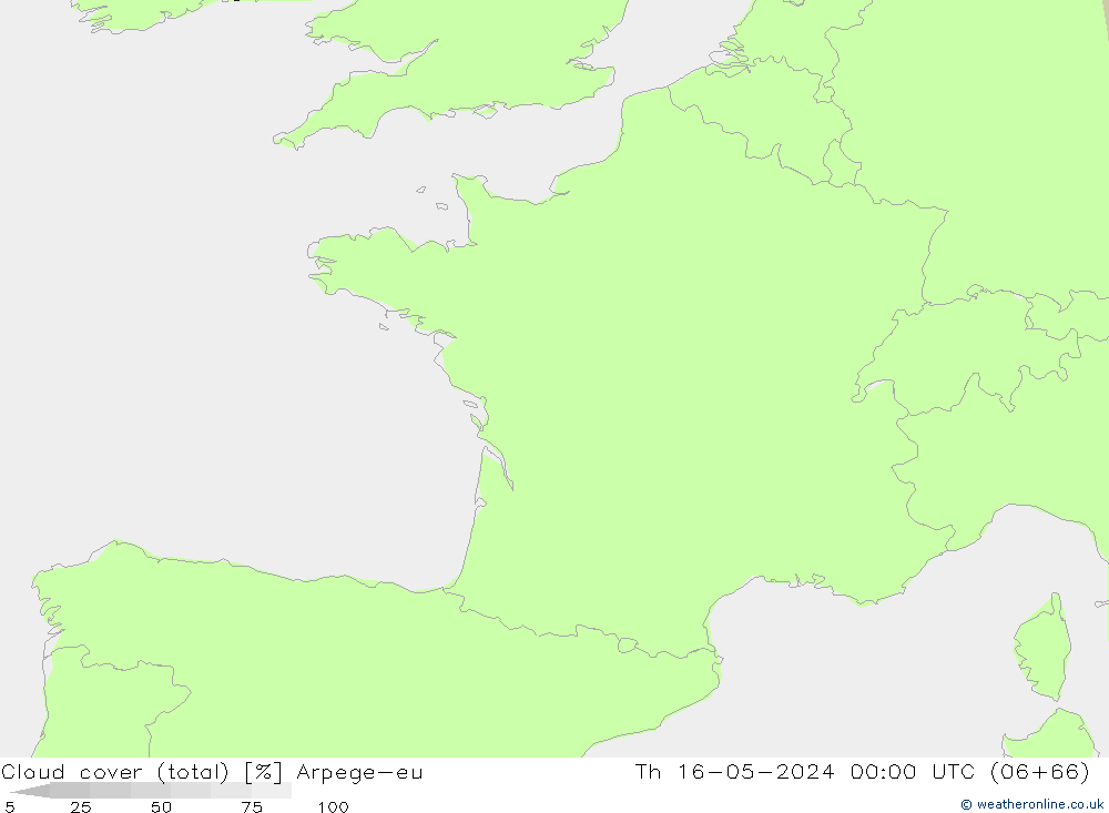 Bewolking (Totaal) Arpege-eu do 16.05.2024 00 UTC