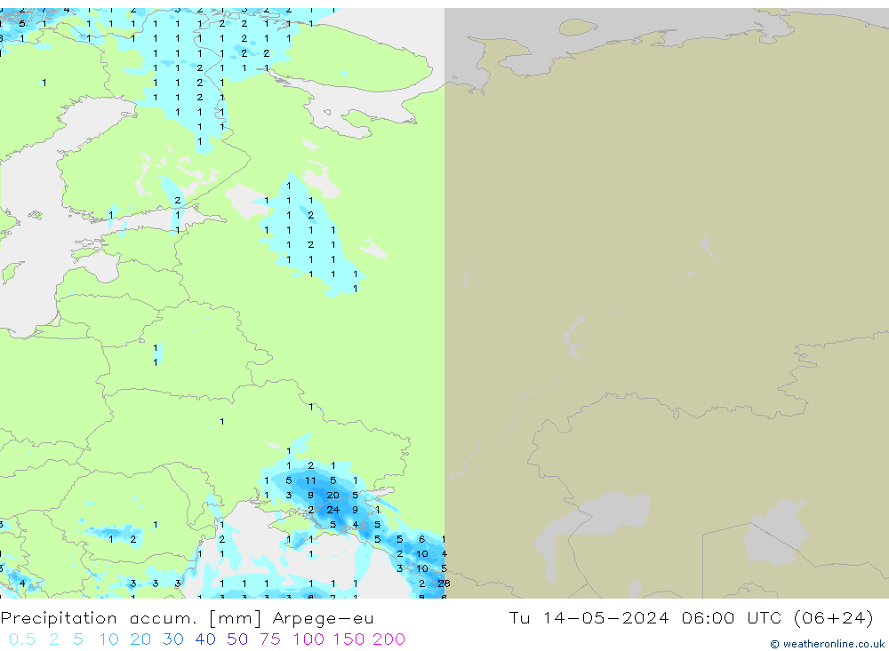 Precipitation accum. Arpege-eu  14.05.2024 06 UTC