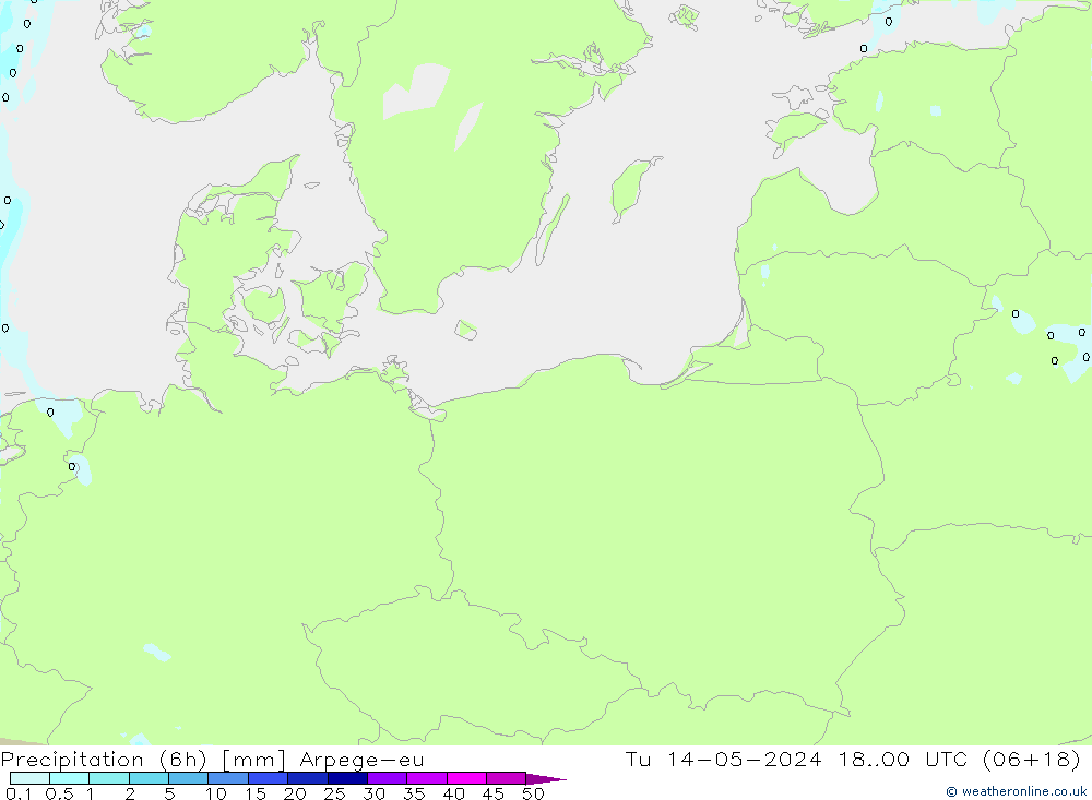 Précipitation (6h) Arpege-eu mar 14.05.2024 00 UTC