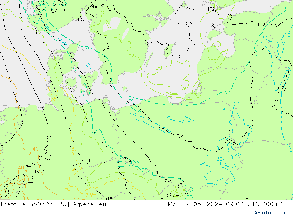 Theta-e 850hPa Arpege-eu  13.05.2024 09 UTC