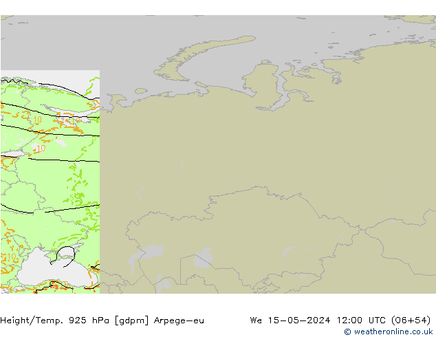 Hoogte/Temp. 925 hPa Arpege-eu wo 15.05.2024 12 UTC