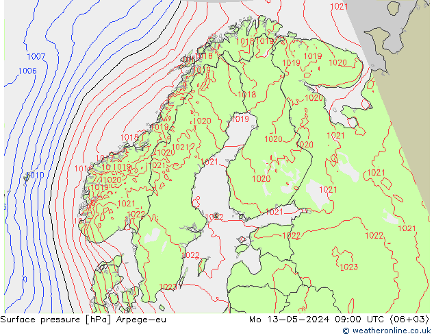 地面气压 Arpege-eu 星期一 13.05.2024 09 UTC