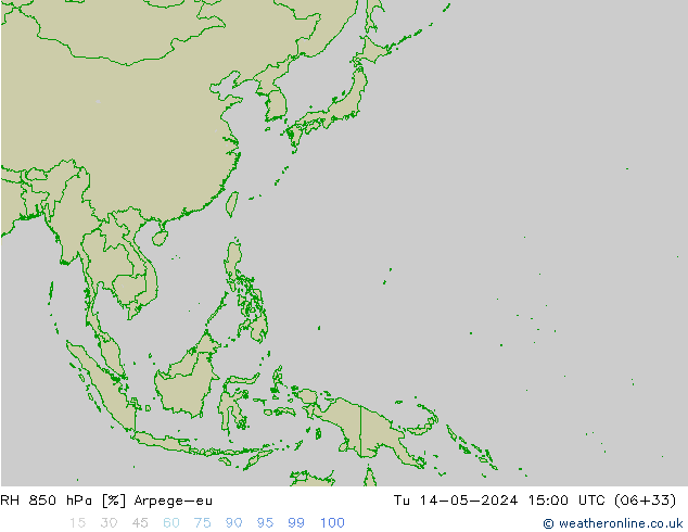 Humidité rel. 850 hPa Arpege-eu mar 14.05.2024 15 UTC