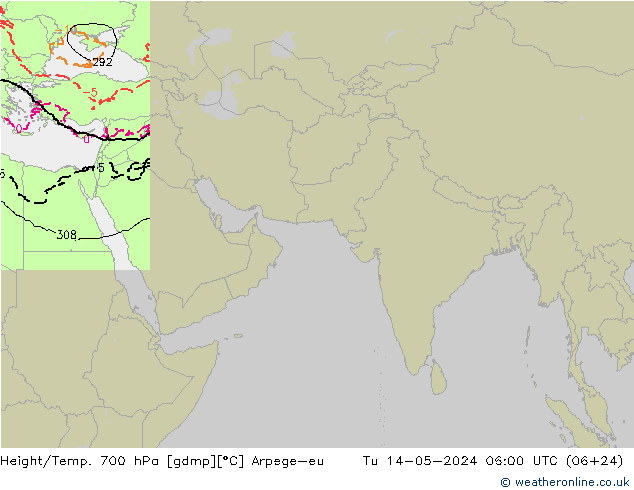 Géop./Temp. 700 hPa Arpege-eu mar 14.05.2024 06 UTC